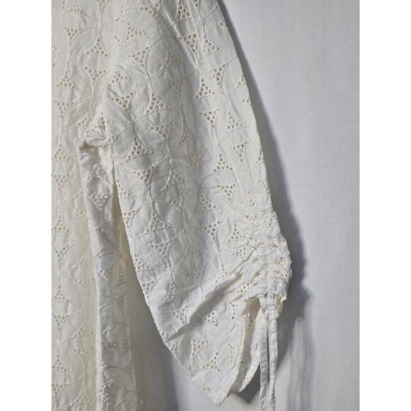 Sigrid Olsen Eyelet Embroidered Shirt Womens Medium White 3/4 Sleeve Button Up - Picture 3 of 6